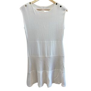 Sandro Paris Sleeveless Textured Mini Dress with Gold Buttons White